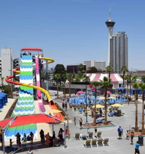 Play in the water at Mandalay Bay or visit the splash pad at Circus Circus